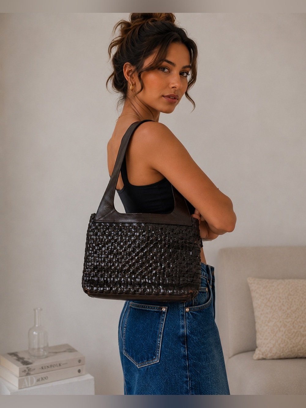 Shannon Diego Woven Leather Shoulder Bag Brown Made in Brazil See Description